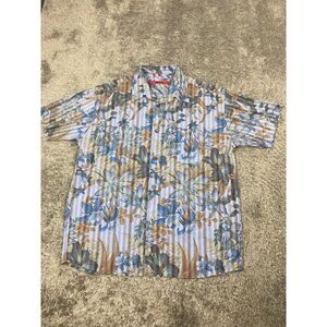 Vtg Signum Shirt Mens Extra Large XL Blue Floral Hawaiian Tropical Button Up